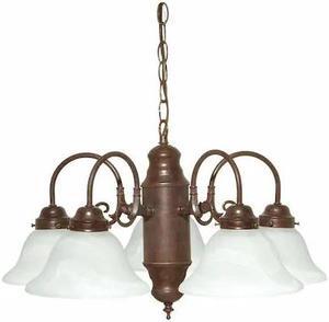NUVO 60-1291 5-Light Chandelier - Old Bronze / Alabaster Glass