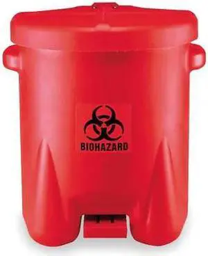 EAGLE MFG 947BIO Biohazard Step On Waste Can, 14 Gallon Capacity, Polyethylene,