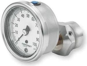 ASHCROFT 251009AW02B100#/25310SS02TXCG Pressure Gauge,0 to 100 psi,2-1/2In