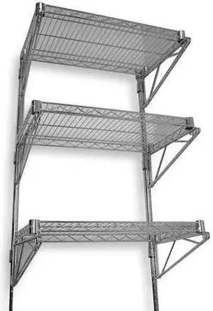 ZORO SELECT 2HGE7 Steel Wire Wall Shelving, 14"D x 24"W x 54"H, Chrome
