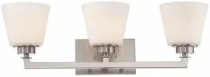 NUVO 60-5453 Mobili 3 Light Vanity Fixture Satin White Glass Brushed Nick NUVO 60-5453 Mobili 3 Light Vanity Fixture Satin White Glass Brushed Nick