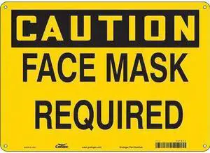 CONDOR 467X72 Face Mask Required Sign, 14" W x 10" H, English, Plastic, Yellow