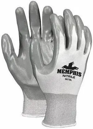 MCR SAFETY 9679XS Coated Gloves, Nitrile, Flat, 3/4 Dip, 4 Abrasion Level,