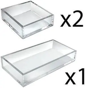 AZAR DISPLAYS 556224 Deluxe Clear Acrylic Tray 3 Piece Set - Square Trays and