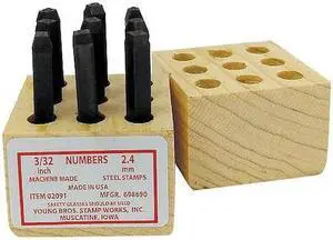 YOUNG BROS. STAMP WORKS 02091 Machine Made Number Set,3/32in H,Gothic