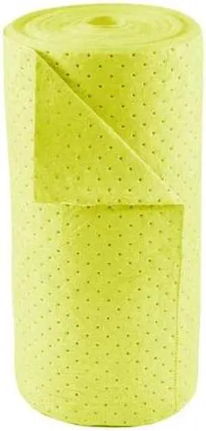 CONDOR 35ZR34 Sorbent Roll, 40 gal, 30 in x 150 ft, Harsh Chemicals, Yellow,