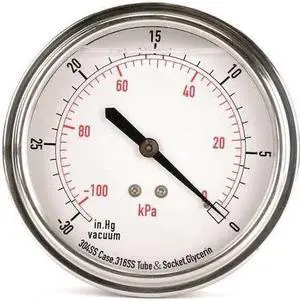 ZORO SELECT 4CFU7 Vacuum Gauge,Liquid Filled,3-1/2 In