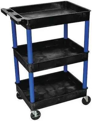 ZORO SELECT BKSTC111BU Utility Cart with Deep Lipped Plastic Shelves, 300 lb