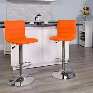 FLASH FURNITURE 2-CH-92023-1-ORG-GG Orange Vinyl Adjust Barstool,Counter Ht
