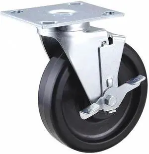 ZORO SELECT 33H643 Swivel NSF-Listed Plate Caster w/Brake,Phenolic,6 in,450 lb