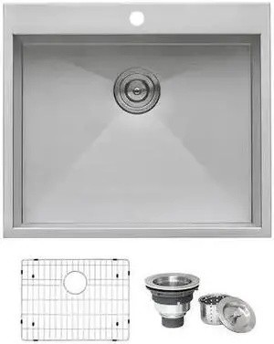 RUVATI RVH8010 25" Drop-in Topmount 16 Gauge SS Single Bowl Kitchen Sink