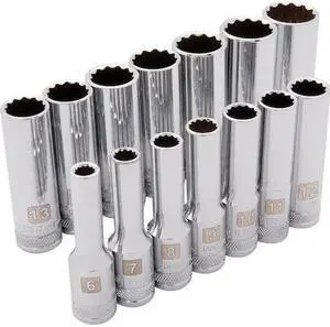 DYNAMIC D010007 Tools 3/8" Drive 14 Piece 12 Point, Deep Metric Socket Set, 6mm