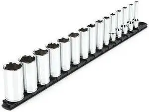 TEKTON SHD91113 3/8 Inch Drive Deep 6-Point Socket Set with Rail, 15-Piece