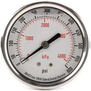 ZORO SELECT 4CFU2 Commercial Pressure Gauge, 0 to 600 psi, 2 1/2 in Dial, 1/4