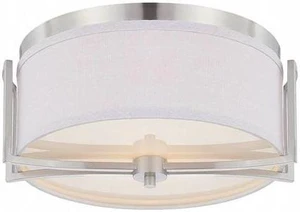 NUVO 60-4761 Gemini 2 Light Flush Dome Fixture Slate Gray Fabric Shade Br NUVO 60-4761 Gemini 2 Light Flush Dome Fixture Slate Gray Fabric Shade Br