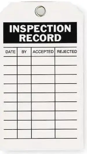 ZORO SELECT 2RMU7 Inspection Tag,7 x 4 In,Bk/Wht,Met,PK10