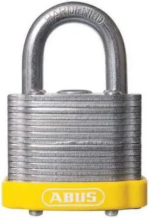 ABUS 19345 Keyed Padlock, Open, Rectangular Steel Body, Hardened Steel Shackle,