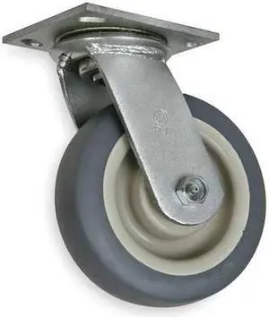 ZORO SELECT 1NVD6 Swivel Plate Caster,Therm Rubber,6 in,450 lb,Gry