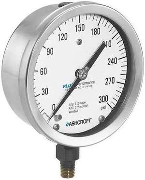 ASHCROFT 1009S Pressure Gauge, 0 to 2000 psi, 1/4 in MNPT, Stainless Steel,