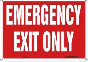 CONDOR 467R52 Emergency Exit Sign, English, 14" W, 10" H, Aluminum, Red, White