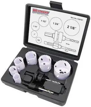 WESTWARD 12G707 Hole Saw Set, Bi-Metal, 8pcs