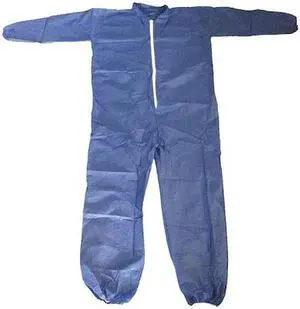 CONDOR 26W816 Collared Disposable Coveralls, L, Blue, polypropylene, zipper