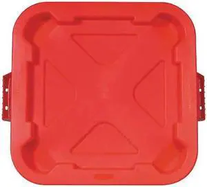 RUBBERMAID FG352900RED Trash Can Top,Flat,Snap-On Closure,Red