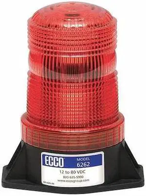 ECCO 6262R Beacon Light, Red, 12-80V DC, 80 FPM, 3 7/8 in Dia., Permanent