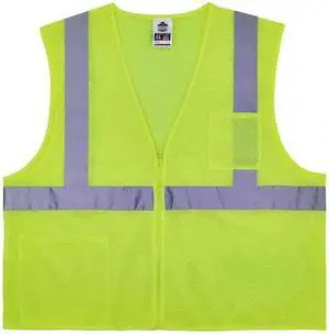 ERGODYNE 8256Z Lime Treated Polyester Hi-Vis Class 2 Ve, Polyester, Lime, S/M