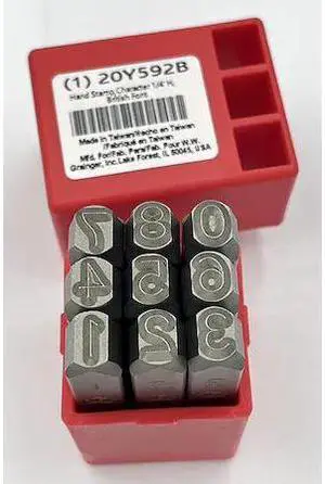 ZORO SELECT 20Y592 Hand Stamp,1/4 In,Number Set