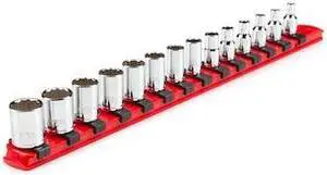 TEKTON SHD90112 1/4 Inch Drive 12-Point Socket Set with Rail, 14-Piece (4-15 mm)