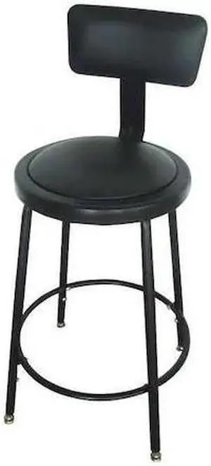 ZORO SELECT 5NWH4 Round Stool with Backrest, Height 24" to 33"Black