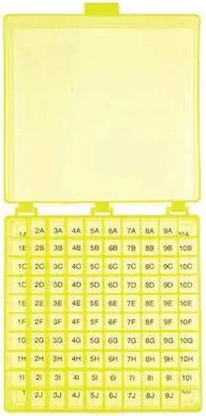 HEATHROW SCIENTIFIC 120203 Tube Storage Box,Yellow,100 Well,PK5