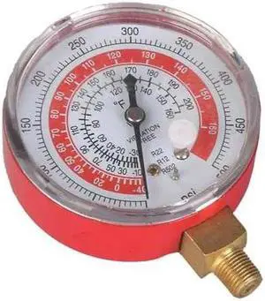 DAYTON 4PDJ8 Gauge,2-3/4 In Dia,High Side,Red,500 psi