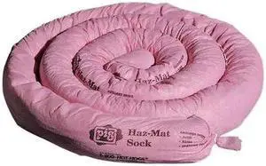 PIG PIG301 Sorbent Sock, 12 gal, 3 in x 10 ft, Acids, Bases, Unknowns, Pink, 6