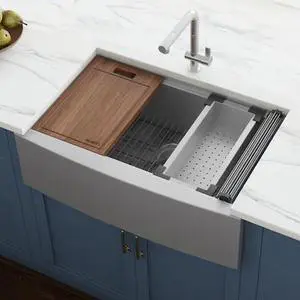 RUVATI RVH9050 27" Apron-front Workstation Farmhouse Kitchen Sink 16 Ga SS Sgl