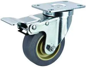 ZORO SELECT P12S-PRP035B-12-TB-001 Swivel Plate Caster,Rubber,3-1/2 in,250 lb,C
