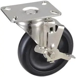 ZORO SELECT 33J036 Swivel NSF-Listed Plate Cstr w/Brake,NSF-Listed Plate Type A