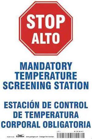 CONDOR HWB770A1007 Temperature Screening Sign, 7" W x 10" H, English, Spanish,