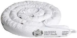 PIG SKM203 Sorbent Sock, 15 gal, 3 in x 10 ft, Oil, White, 6 PK