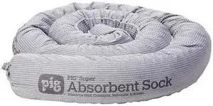 PIG PIG214 Sorbent Sock, 24 gal, 3 1/4 in x 7 ft, Universal, Gray, 12 PK