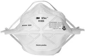 3M 9105S Disposable Respirator, N95, Flat-Fold, Dual, Non-Adjustable, Metal