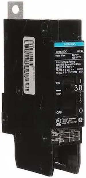 SIEMENS BQD130 Miniature Circuit Breaker, BQD Series, 30A, 1 Pole, 277V AC,