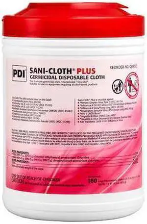 PDI Q89072 Germicidal Disinfecting Wipes 6" x 6-3/4", White