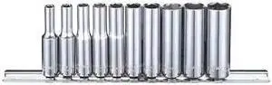 WESTWARD 53PN26 1/4" Drive Socket Set, SAE, 10pcs