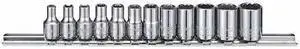 WESTWARD 53PN31 1/4" Drive Socket Set, Metric, 12pcs