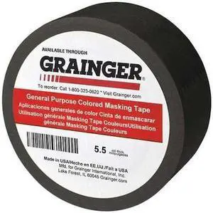 ZORO SELECT TC602-Black Masking Tape, 1/4 in W x 60 yd L, 5.5 mil Thick, Black,