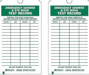 BRADY 86560 Emer Sh & Eye Wash Test Rcd Tag,PK10