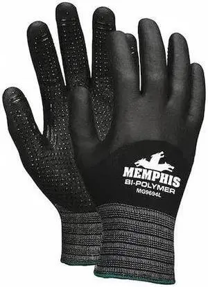 MCR SAFETY MG9694S Coated Gloves, Bi-Polymer/Nitrile, Dotted, Palm, 0 Abrasion