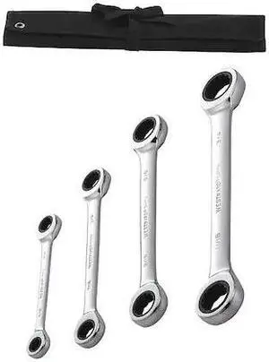 Ratcheting Box End Wrench Set, SAE, Number of Pieces: 4, Number of Points: 12